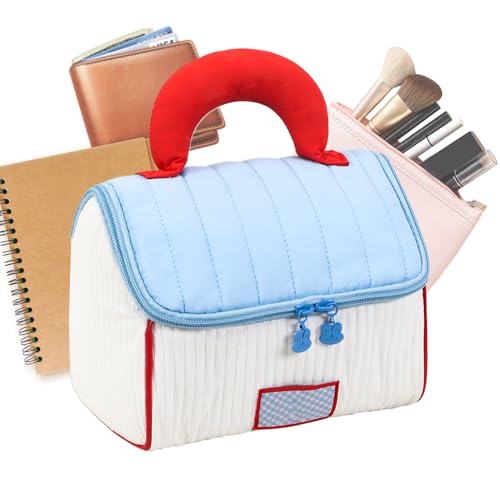 Buhygn Reise Makeup Tasche | Makeup Etui Für Damen Im Häuser Design | Praktischer Reiseorganizer Aufbewahrungsbeutel für Damen und Mädchen für Alltag Beruf Fitnessstudio Outdoor Urlaub von Buhygn