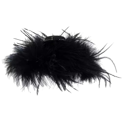 Schwarze Haarklammern für dickes Haar, große künstliche Straußenfeder-Haarklammer, stilvolles schwarzes Feder-Haar-Accessoire für Damen, perfekt für Maskerade und besondere Anlässe von Buhygn