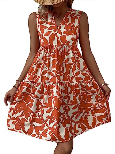 Buicare Damen Kleider V-Ausschnitt Lässige Loose Sommerkleid Ärmelloses Swing Blumen-Strandkleid Elegantes Boho A-Linie Sommerkleider Midi Partykleid(2XL) von Buicare