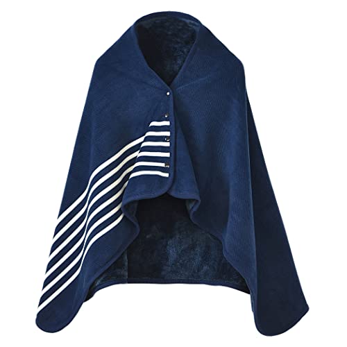 Buicare Damen Poncho, Cardigan Cape, Winter Flanell Umhang, Druckknopf-Schal, Winddichter Strick Wickelschal-Decke, Warme Kap-Schal Dicker Wrap Stola, Blau 2, 100×140cm von Buicare