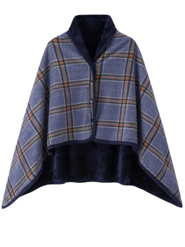 Buicare Damen Poncho, Cardigan Cape, Winter Flanell Umhang, Druckknopf-Schal, Winddichter Strick Wickelschal-Decke, Warme Kap-Schal Dicker Wrap Stola, Blau 6, 80×130cm von Buicare