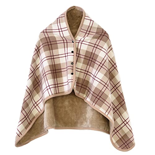 Buicare Damen Poncho, Cardigan Cape, Winter Flanell Umhang, Druckknopf-Schal, Winddichter Strick Wickelschal-Decke, Warme Kap-Schal Dicker Wrap Stola, Braun, 100×140cm von Buicare