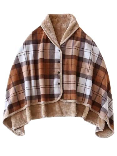 Buicare Damen Poncho, Cardigan Cape, Winter Flanell Umhang, Druckknopf-Schal, Winddichter Strick Wickelschal-Decke, Warme Kap-Schal Dicker Wrap Stola, Braun 2, 100×140cm von Buicare