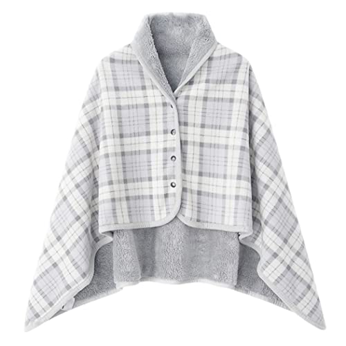 Buicare Damen Poncho, Cardigan Cape, Winter Flanell Umhang, Druckknopf-Schal, Winddichter Strick Wickelschal-Decke, Warme Kap-Schal Dicker Wrap Stola, Grau 1, 100×140cm von Buicare