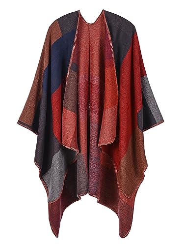 Buicare Damen Poncho Cape Kaschmir-Feeling Schal Strick Cardigan Wickelschal Warm Decke für Herbst und Winter Übergroßer Langer Umhang Geschenk für Mutter (1# Rot) von Buicare