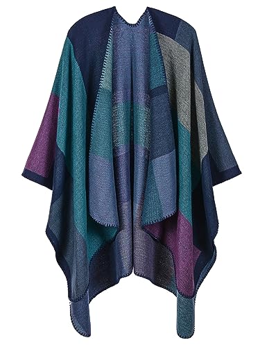 Buicare Damen Poncho Cape Kaschmir-Feeling Schal Strick Cardigan Wickelschal Warm Decke für Herbst und Winter Übergroßer Langer Umhang Geschenk für Mutter (1# Violett) von Buicare