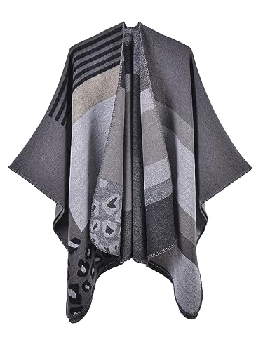 Buicare Damen Poncho Cape Kaschmir-Feeling Schal Strick Cardigan Wickelschal Warm Decke für Herbst und Winter Übergroßer Langer Umhang Geschenk für Mutter (3# Schwarz) von Buicare