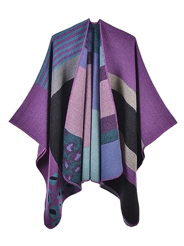 Buicare Damen Poncho Cape Kaschmir-Feeling Schal Strick Cardigan Wickelschal Warm Decke für Herbst und Winter Übergroßer Langer Umhang Geschenk für Mutter (3# Violett) von Buicare