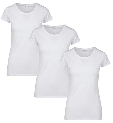 Build Your Brand Damen Ladies Merch T-Shirt 3-Pack T-Shirt,, per pack Weiß (Wht/Wht/Wht 01205), Large (Herstellergröße: Large) von Build Your Brand