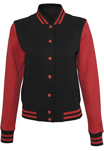 Build Your Brand Damen Ladies Sweat College Jacket Varsity Jacket, Black/Red, M von Build Your Brand