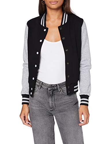 Build Your Brand Damen Ladies Sweat College Jacket Varsity Jacket, Black/H.Grey, XS von Build Your Brand