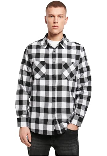 Build Your Brand - Herren Flanellhemd mit Karos/Black/White, L von Build Your Brand