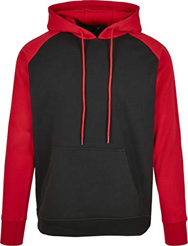 Build Your Brand Herren BB005-Basic Raglan Hoody Kapuzenpullover, Black/red, 3XL von Build Your Brand