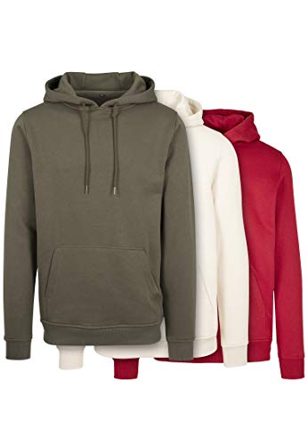 Build Your Brand Herren Heavy Hoody 3er Pack Kapuzenpullover, Oliv/Sand/Rubin, XS von Build Your Brand