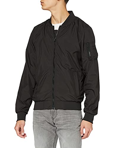 Build Your Brand Herren Nylon Bomber Jacket Bomberjacke, per pack Schwarz (Black 00007), Medium (Herstellergröße: M) von Build Your Brand