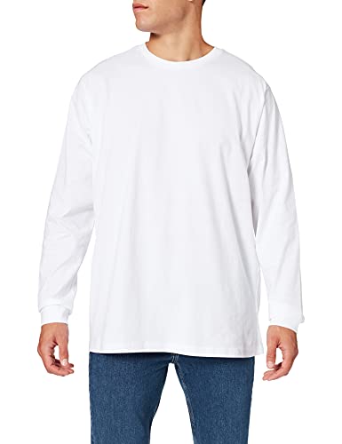 Build Your Brand Herren BY150-Organic Longsleeve with Cuffrib T-Shirt, White, 5XL von Build Your Brand