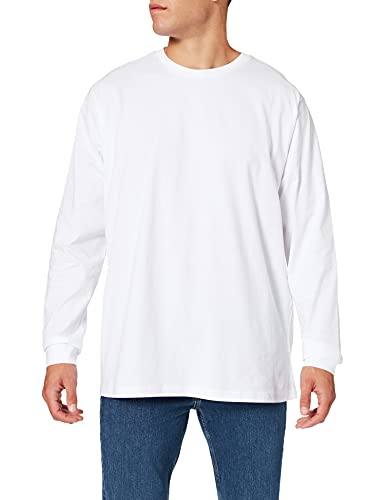 Build Your Brand Herren BY150-Organic Longsleeve with Cuffrib T-Shirt, White, S von Build Your Brand
