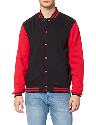 Build Your Brand Herren Sweat College Jacket Jacke,, per pack Mehrfarbig (blk/red 00044), Large (Herstellergröße: Large) von Build Your Brand