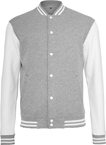 Build Your Brand Herren Sweat College Jacket Jacke, per pack Mehrfarbig (H.Grey/White 00659), Medium (Herstellergröße: M), BY021 von Build Your Brand