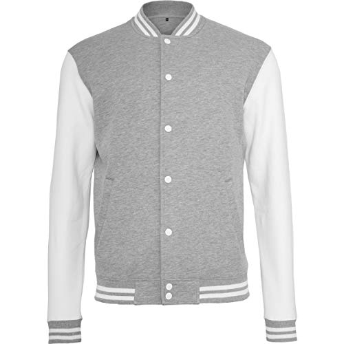 Build Your Brand Herren Sweat College Jacket Jacke, per pack Mehrfarbig (H.Grey/White 00659), XX-Large (Herstellergröße: XXL) von Build Your Brand