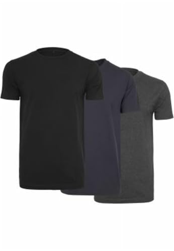Build Your Brand Herren T-Shirt Round Neck 3-Pack T-Shirt,, 3per pack Mehrfarbig (Blk/Nvy/Char 02240), X-Small (Herstellergröße: X-Small) von Build Your Brand