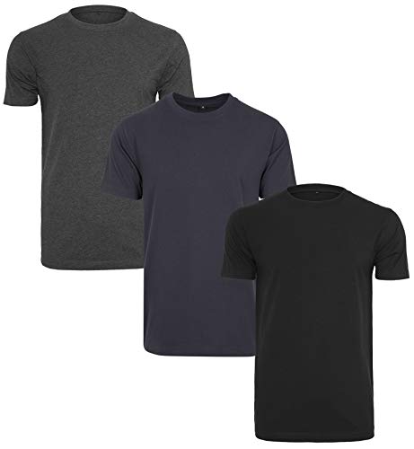 Build Your Brand Herren T-Shirt Round Neck 3-Pack T-Shirt, per pack Mehrfarbig (Blk/Nvy/Char 02240), Large (Herstellergröße: L) von Build Your Brand