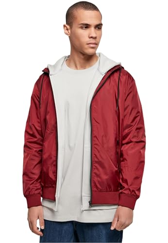 Build Your Brand Herren Übergangsjacke Windrunner, Männer Windjacke mit Kapuze, Funktionsjacke für Männer, Burgundy/Black, 4XL von Build Your Brand