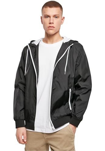 Build Your Brand Herren Übergangsjacke Windrunner, Männer Windjacke mit Kapuze, Funktionsjacke für Männer, Blk/wht, S von Build Your Brand