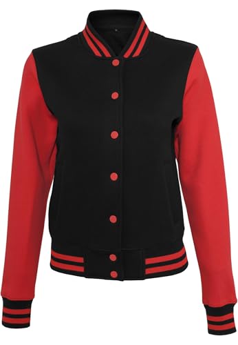 Build Your Brand Ladies Sweat College Jacket, S, Black Red von Build Your Brand