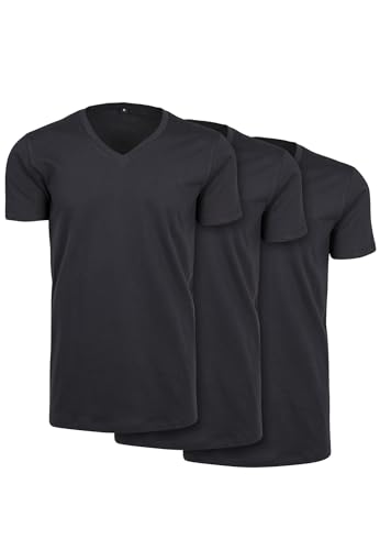 Build Your Brand Men's BY006B-Light V-Neck 3-Pack T-Shirt, Navy, L von Build Your Brand