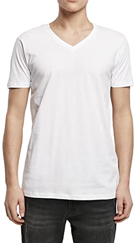 Build Your Brand Men's BY006-Light V-Neck T-Shirt, White, L von Build Your Brand