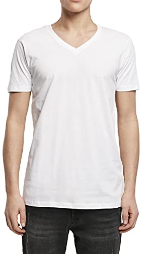 Build Your Brand Men's BY006-Light V-Neck T-Shirt, White, XL von Build Your Brand