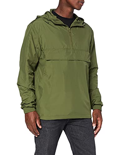 Build Your Brand Mens BY096-Basic Pull Over Jacket Windbreaker, Olive, M von Build Your Brand