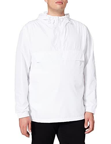 Build Your Brand Mens BY096-Basic Pull Over Jacket Windbreaker, White, XXL von Build Your Brand