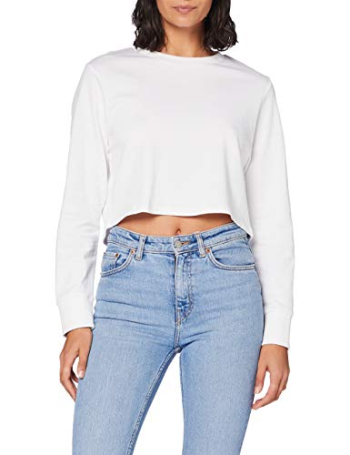 Build Your Brand Damen Ladies Terry Cropped Crew Pullover Sweater, Weiß, M EU von Build Your Brand