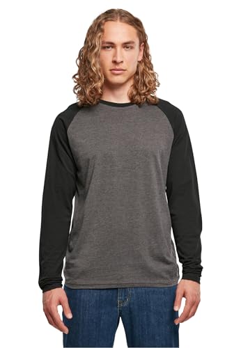 Build Your Brand Herren BB023-Contrast Raglan Longsleeve T-Shirt, Charcoal/Black, 4XL von Build Your Brand