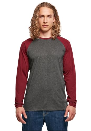 Build Your Brand Herren BB023-Contrast Raglan Longsleeve T-Shirt, Charcoal/Cherry, XL von Build Your Brand