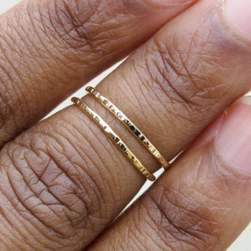 Gehämmert Doppelt Knuckle Ring Doppel Midi Faux Double-stack Bequem Passen von BuildaStack