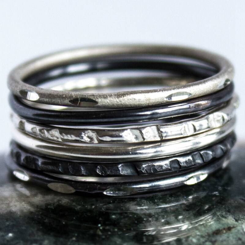 Geschwärztes Silber Ring-Set Sterling Ringe Schwarz Stapelbares 6Er Stapelbar von BuildaStack