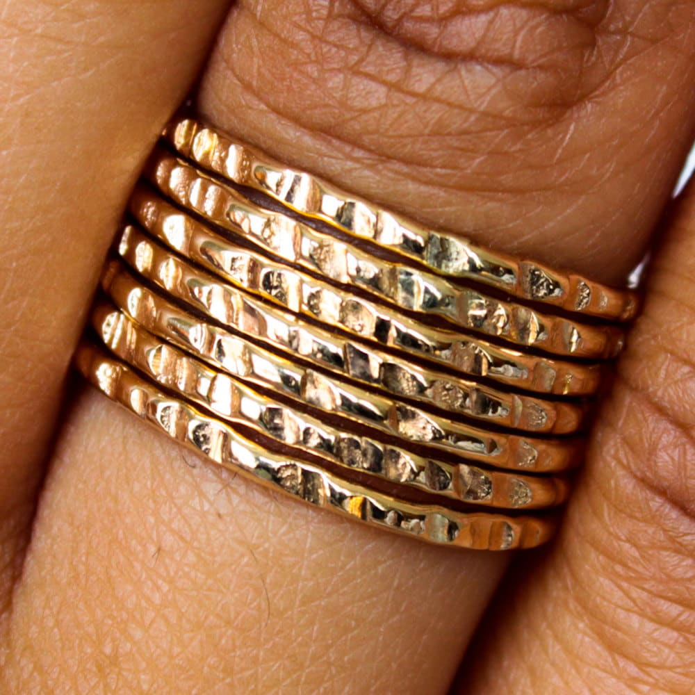 stapeln Ring Gold - Münze Rand Gehämmert 7 Band-Set stapeln Ring Gold - Münze Rand Gehämmert 7 Band-Set von BuildaStack