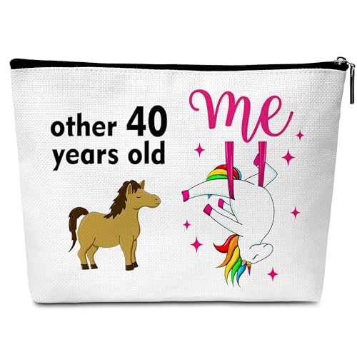 40. Geburtstag Geschenke für Frau, 40 Jahre alt, lustige Einhorn-Make-up-Tasche, 40. Geburtstag Geschenke Kosmetiktasche für Frau, Schwester, Bestie, beste Freunde, Mutter-A08, Weiss/opulenter Garten von Buildinest