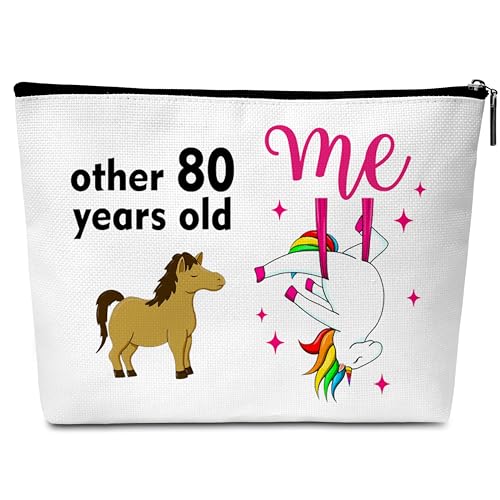 80. Geburtstag Geschenke für Frau, 80 Jahre alt, lustige Einhorn-Make-up-Tasche, 80. Geburtstag, Kosmetiktasche für Frau, Schwester, Bestie, beste Freunde, Mutter, Großmutter-A16, Weiss/opulenter von Buildinest