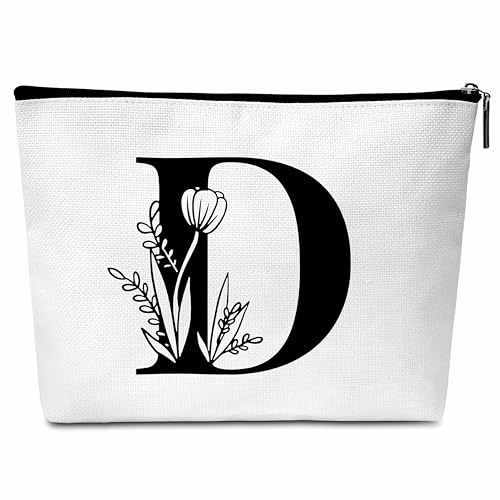 Buildinest Make-up-Tasche mit Blumenmotiv, personalisierbar, mit Initialen, Monogramm, Brautjungfer, Geschenke für Frauen, Freunde, Lehrer, D von Buildinest