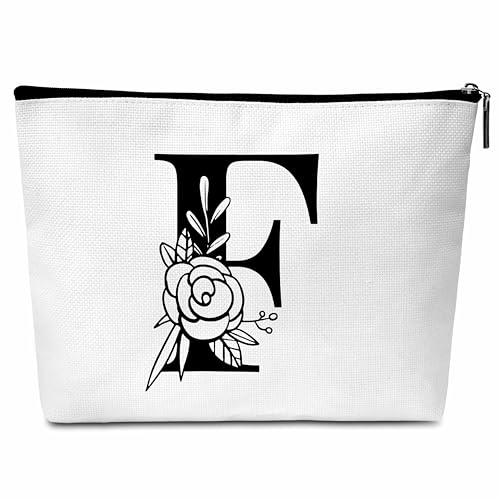 Buildinest Make-up-Tasche mit Blumenmotiv, personalisierbar, mit Initialen, Monogramm, Brautjungfer, Geschenke für Frauen, Freunde, Lehrer, F von Buildinest