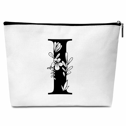 Buildinest Make-up-Tasche mit Blumenmotiv, personalisierbar, mit Initialen, Monogramm, Brautjungfer, Geschenke für Frauen, Freunde, Lehrer, I von Buildinest