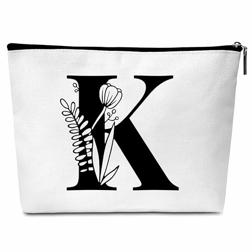 Buildinest Make-up-Tasche mit Blumenmotiv, personalisierbar, mit Initialen, Monogramm, Brautjungfer, Geschenke für Frauen, Freunde, Lehrer, K von Buildinest