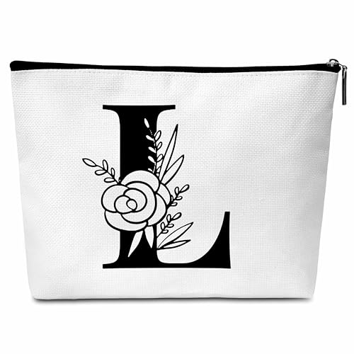 Buildinest Make-up-Tasche mit Blumenmotiv, personalisierbar, mit Initialen, Monogramm, Brautjungfer, Geschenke für Frauen, Freunde, Lehrer, L von Buildinest