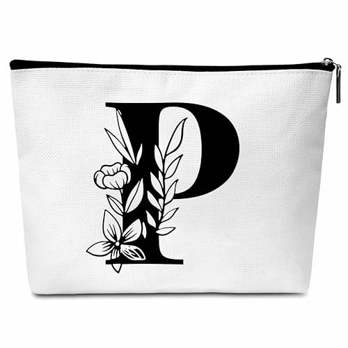 Buildinest Make-up-Tasche mit Blumenmotiv, personalisierbar, mit Initialen, Monogramm, Brautjungfer, Geschenke für Frauen, Freunde, Lehrer, P von Buildinest