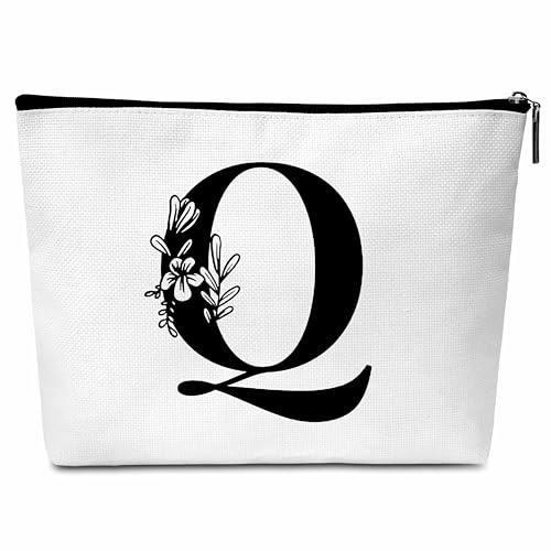 Buildinest Make-up-Tasche mit Blumenmotiv, personalisierbar, mit Initialen, Monogramm, Brautjungfer, Geschenke für Frauen, Freunde, Lehrer, Q von Buildinest