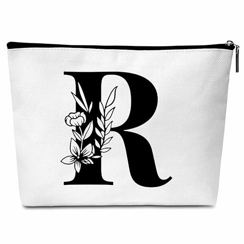 Buildinest Make-up-Tasche mit Blumenmotiv, personalisierbar, mit Initialen, Monogramm, Brautjungfer, Geschenke für Frauen, Freunde, Lehrer, R von Buildinest